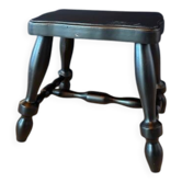 Tabouret pieds compas ancien en bois noir
