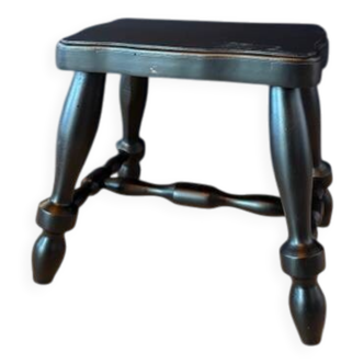 Tabouret pieds compas ancien en bois noir