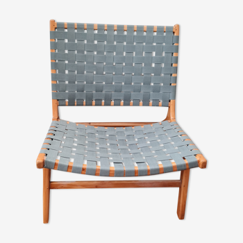 Chauffeuse ou fauteuil bas style scandinave en bois et tissus