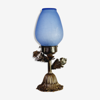 Lampe en pâte de verre bleu craquelée