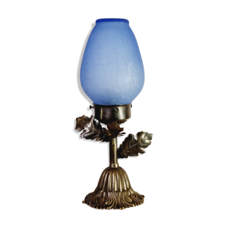 Lampe en pâte de verre bleu craquelée