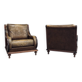 Paire de fauteuils vintage cuir cognac & bois massif – esprit club / lounge