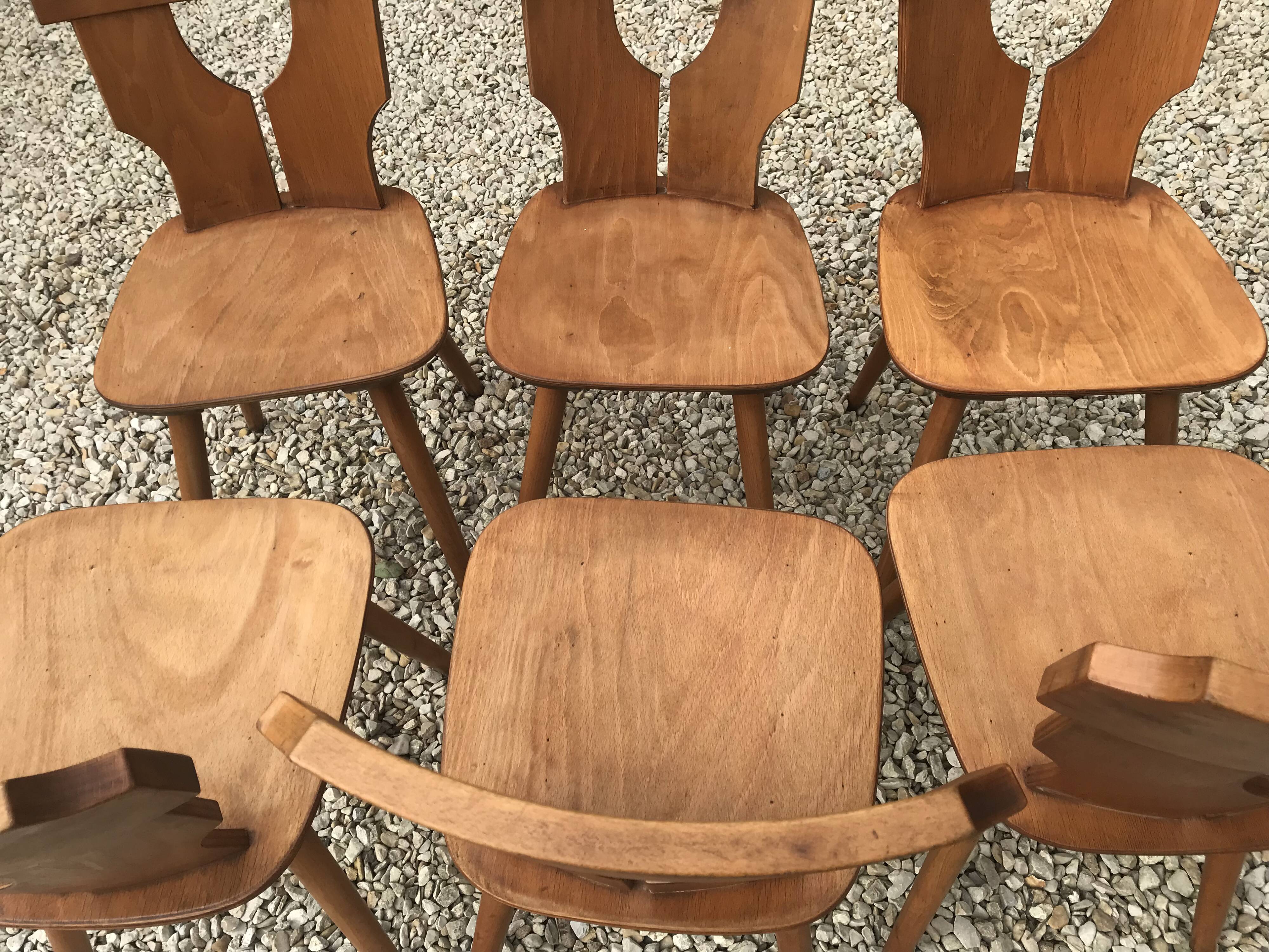 Set of 6 vintage brutalist chairs 1960-1980