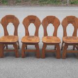 Brutalist chairs in solid oak mountain chalet decor