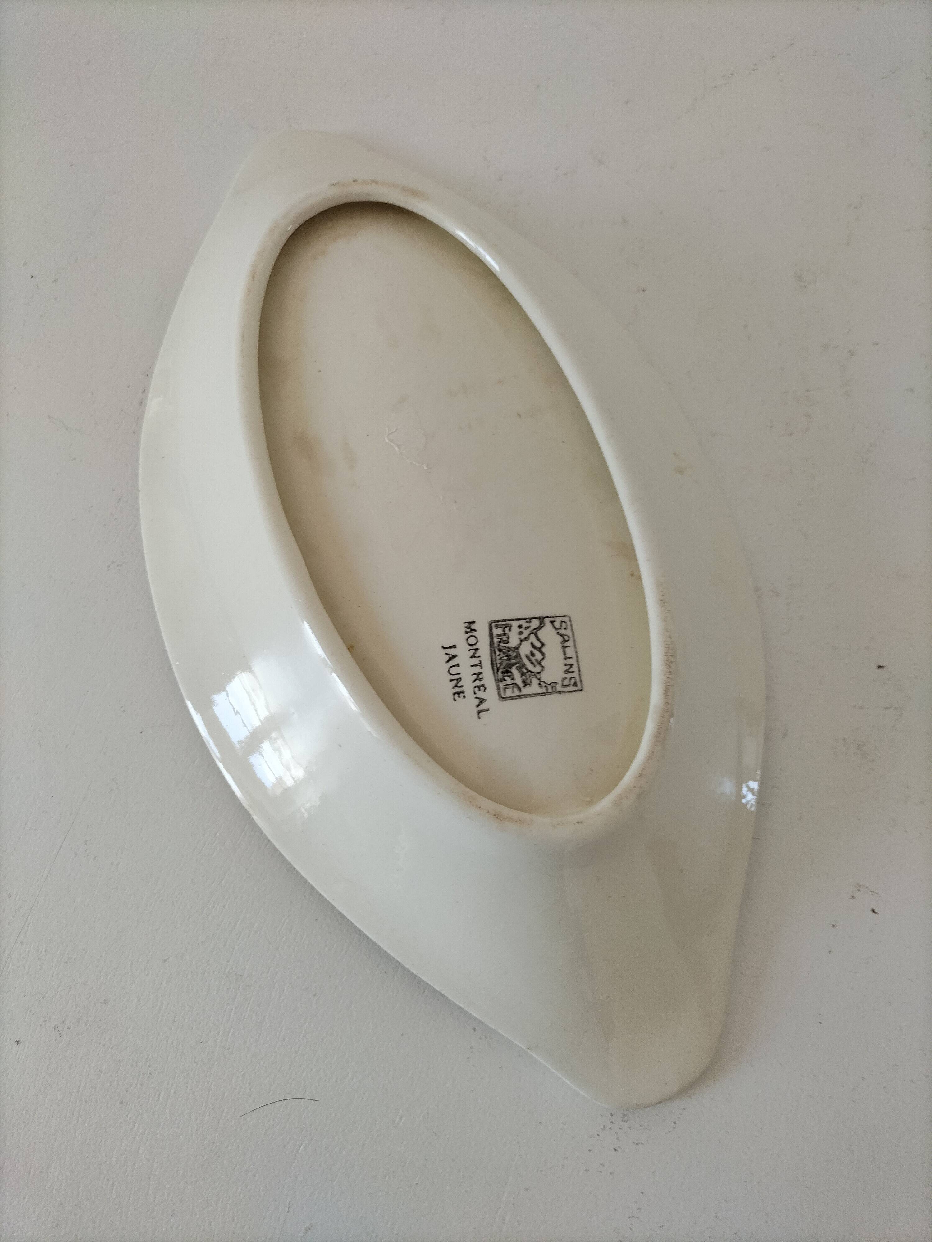 Salins shuttle dish – “Montreal” yellow & black decor – 1950s