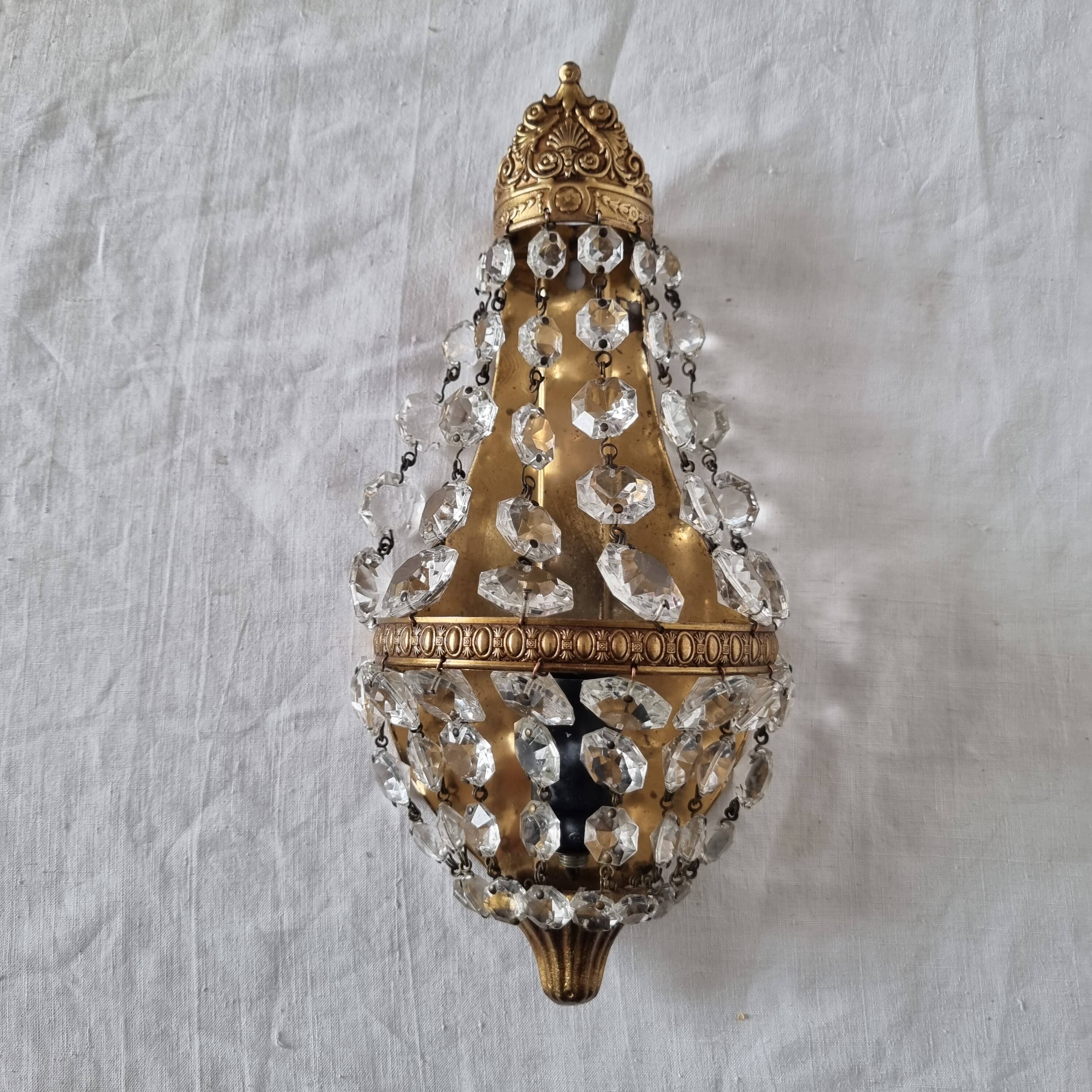 Vintage Empire Style 1950s Wall Lamp or Sconce in Gold Brass and Scream