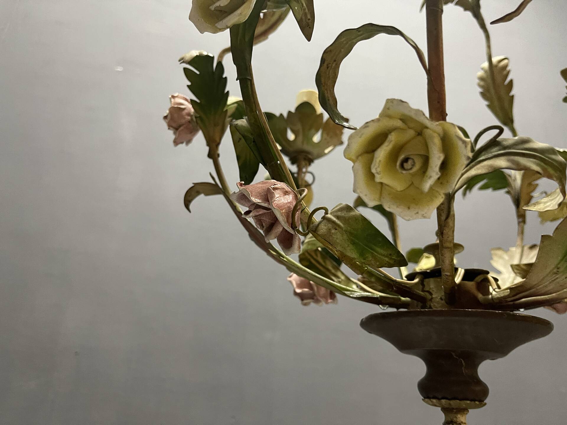 Tole Ceramic Flower Italian Chandelier 1960’s 