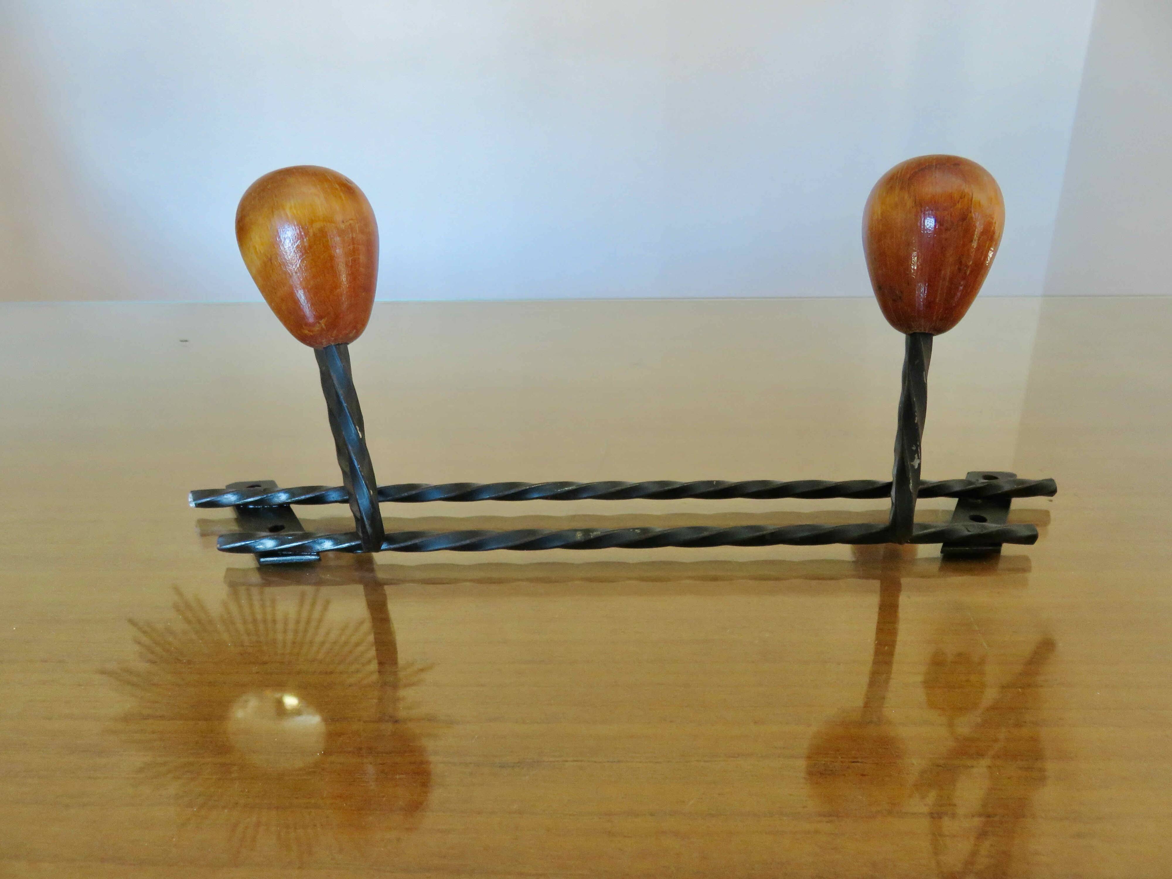 Scandinavian coat rack in metal and wood 60s 70s