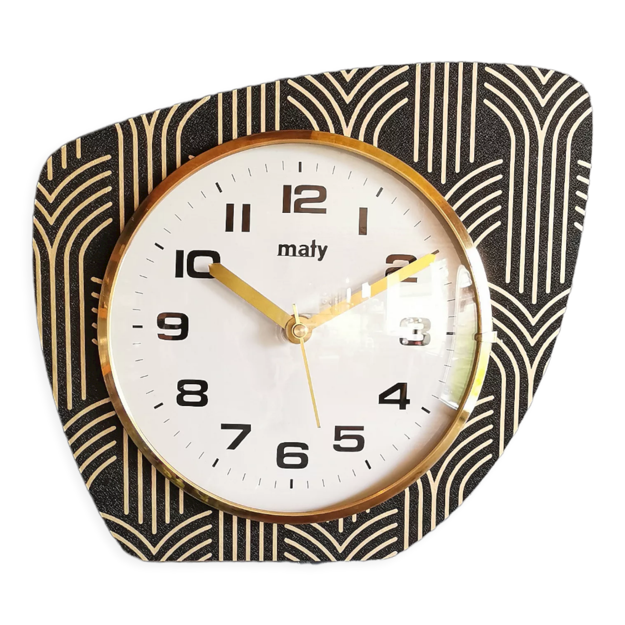 Vintage clock asymmetrical silent wall clock "Maty golden black"