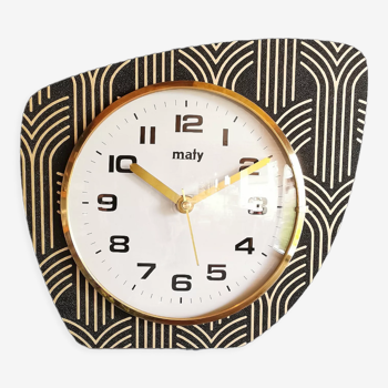 Horloge vintage pendule murale silencieuse asymétrique "Maty noir doré"