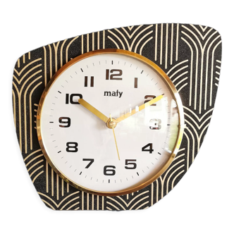 Vintage clock asymmetrical silent wall clock "Maty golden black"