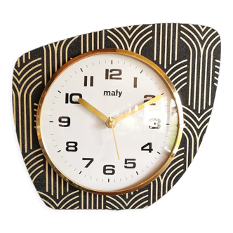 Horloge vintage pendule murale silencieuse asymétrique "Maty noir doré"