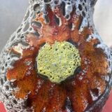 Fat Lava Sea Foam Style Vase - Vallauris Style, Red Flower Pattern
