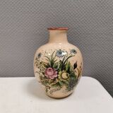 Italian vase from the 70s, in a delicate pink color with floral decoration.