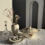 Antique Sarreguemines soup tureen with lid, rose pattern, D33 H28.