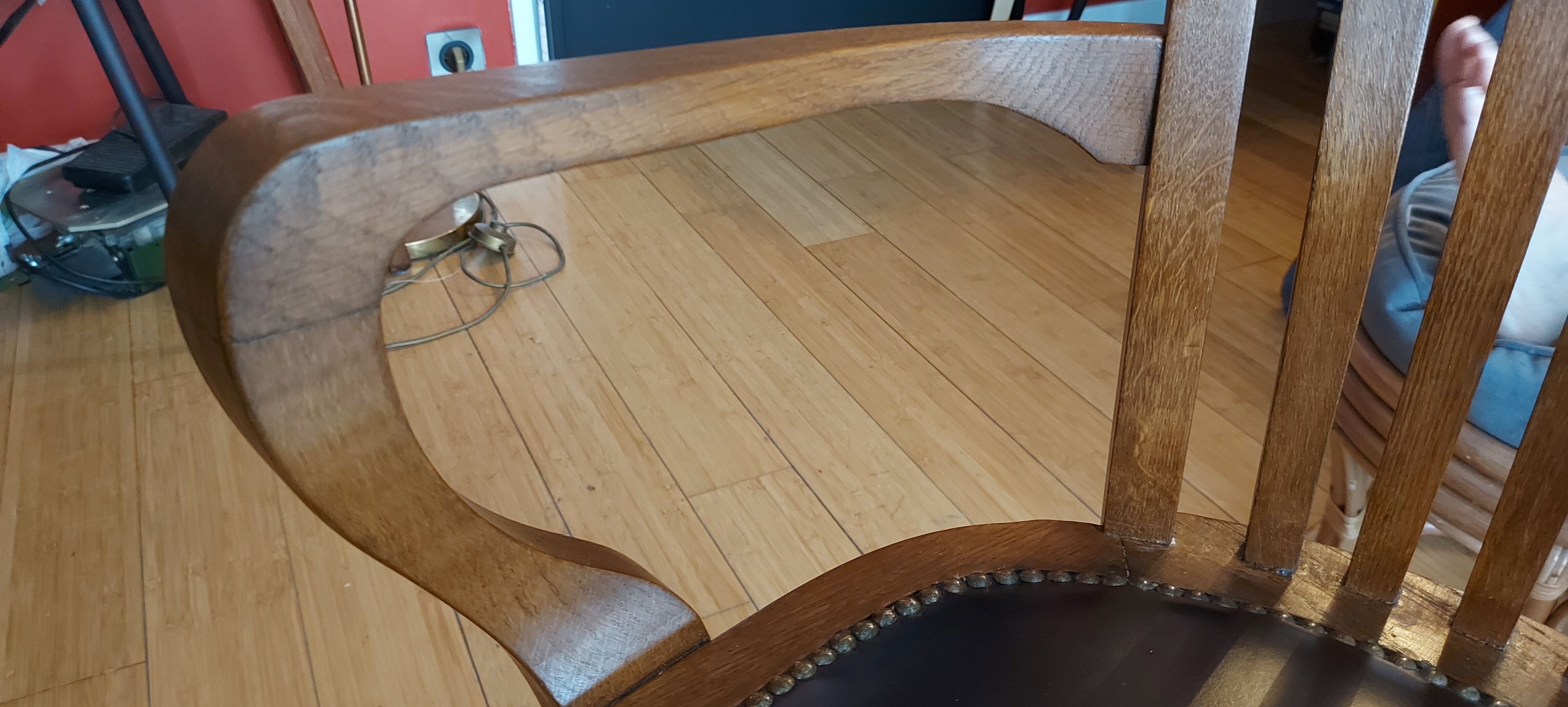 American armchair solid oak and swivel and tilting leather early twentieth fully restored