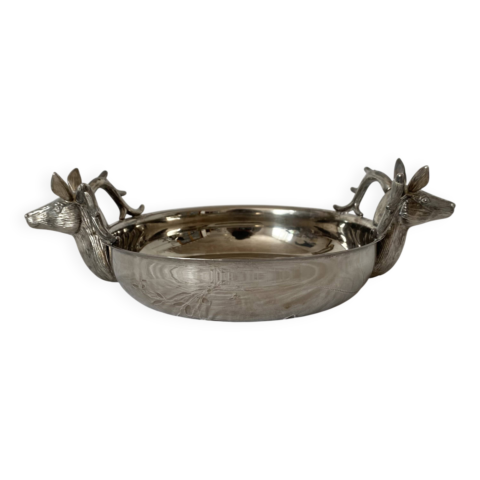 Silver plate with deer heads