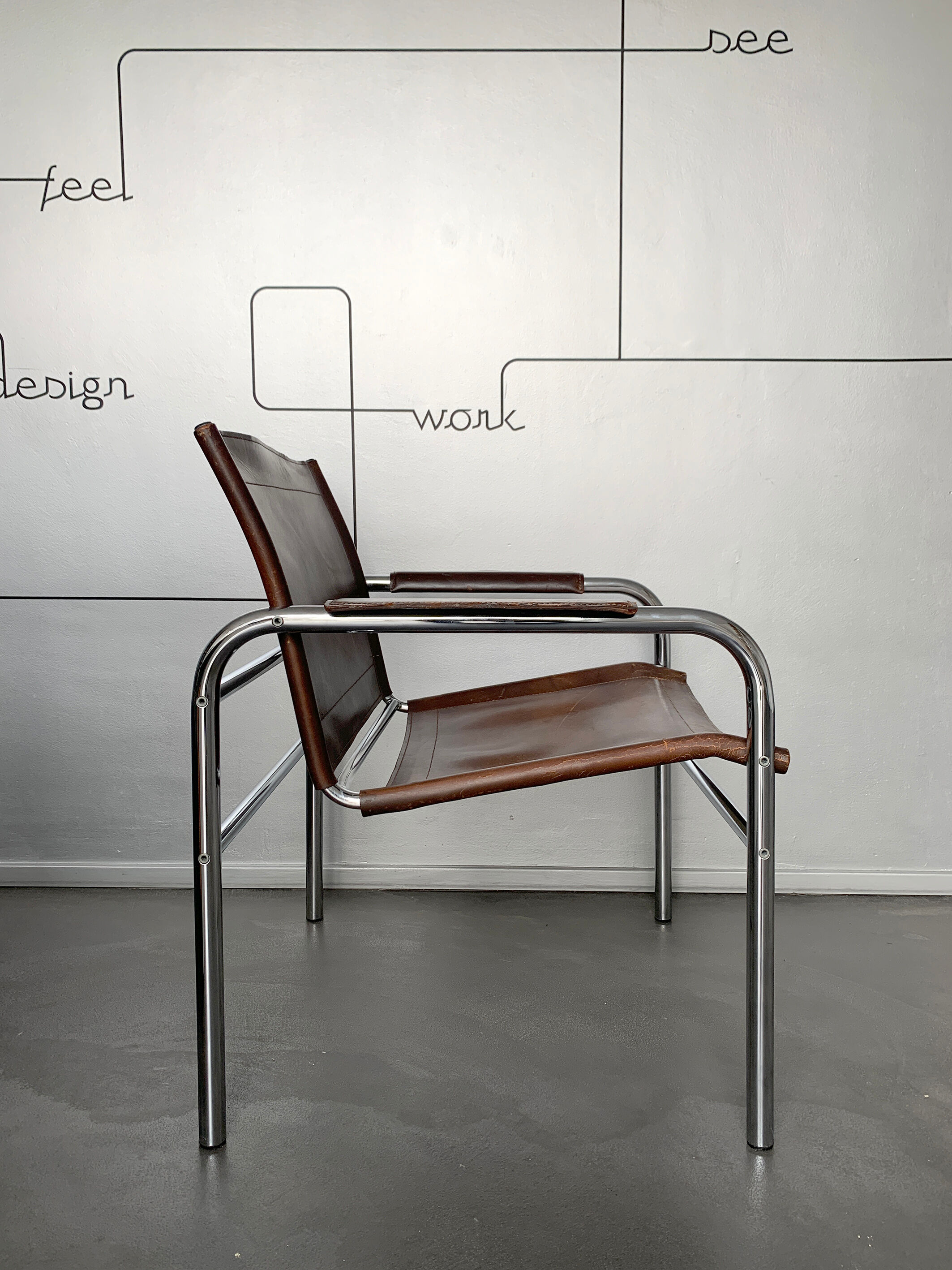 'Klinte' armchair for Ikea, chrome & leather design Tord Bjorklund 1970s chair