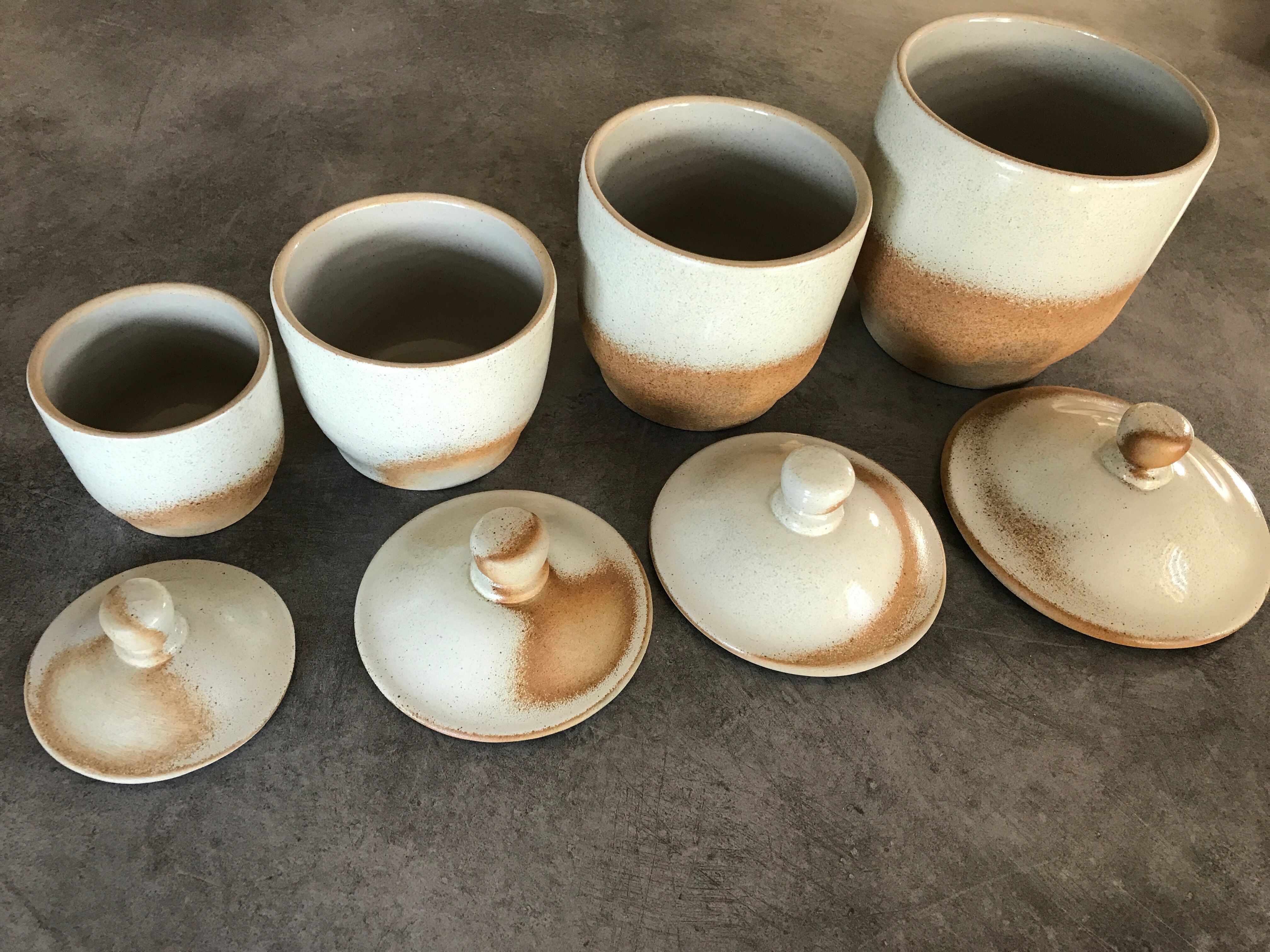 Lot de 4 pots à épices en grès cérame de france beige