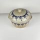 Old stoneware hot water bottle / casserole from Saint Uze, blue decoration, early 20th century.