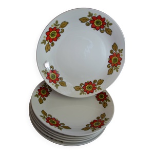 6 assiettes plates fleuries