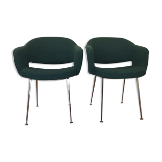 Pair of green chairs stainless steel footing
