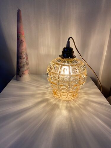 Lampe de chevet en verre bullé vintage 1970