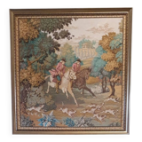 135x 137 cm Vintage framed wall tapestry gobelin horses