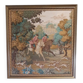 135x 137 cm Vintage framed wall tapestry gobelin horses
