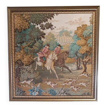 135x 137 cm Vintage framed wall tapestry gobelin horses