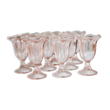 Set of 9 ice cream or fruit cups in pink Fidenza Italy molded glass