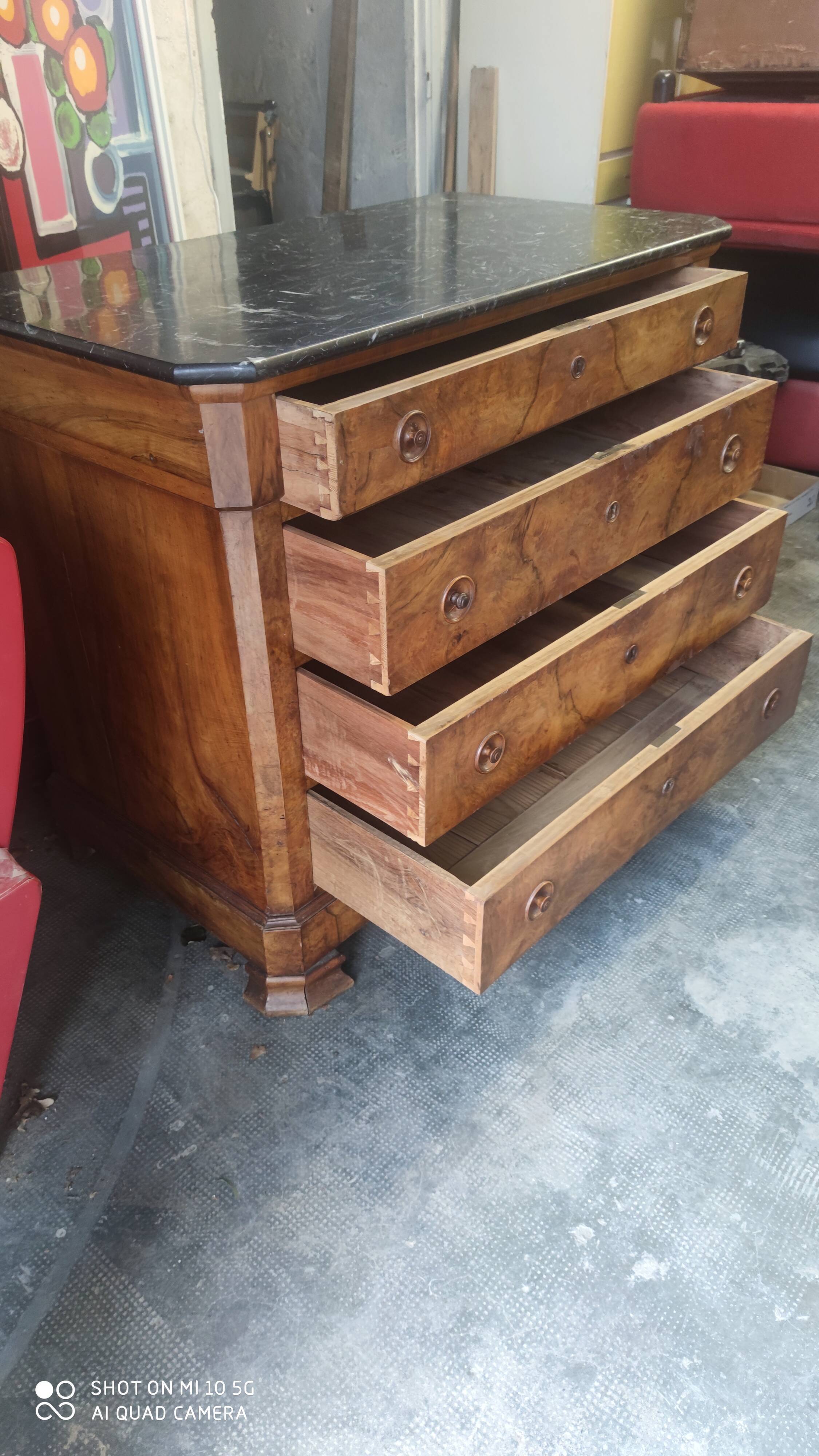 Walnut chest of drawers circa 1880 with marble top