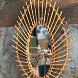 Large antique rattan mirror