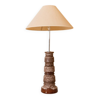 XXL Fat Lava Ceramic Floor Lamp with Beige Fabric Shade, 1960s Mid-Century Design