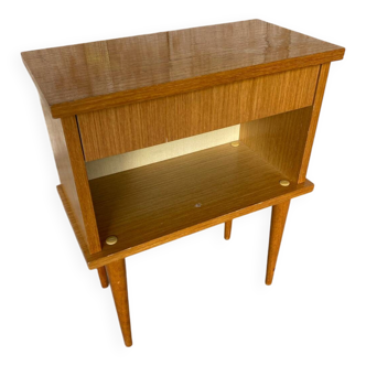 Vintage 1970s Wooden Nightstand with Case + Drawer