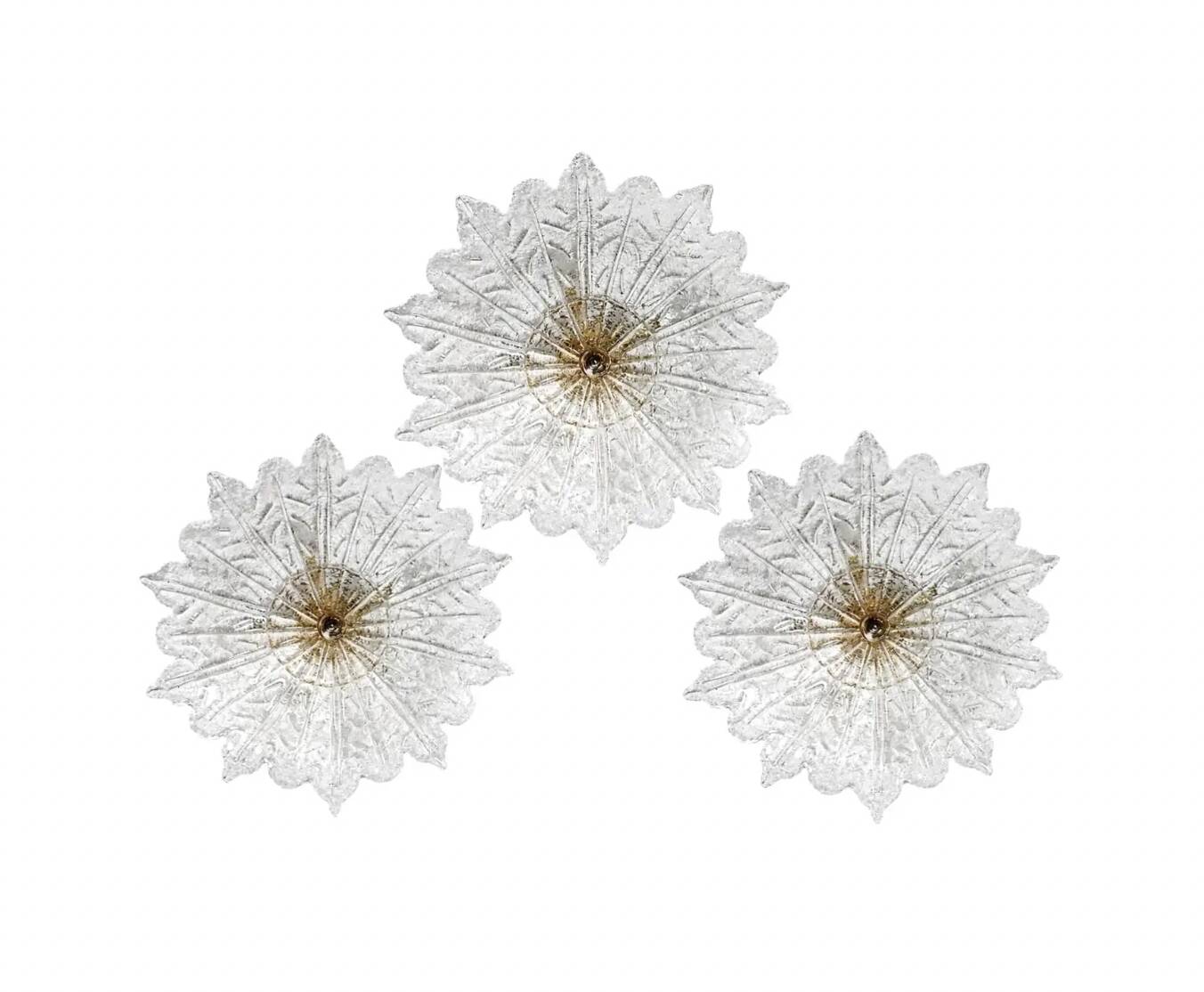 Set of 3 Amsterdam Palmetta, Italian Murano Glass Ceiling Light or Flush Mo
