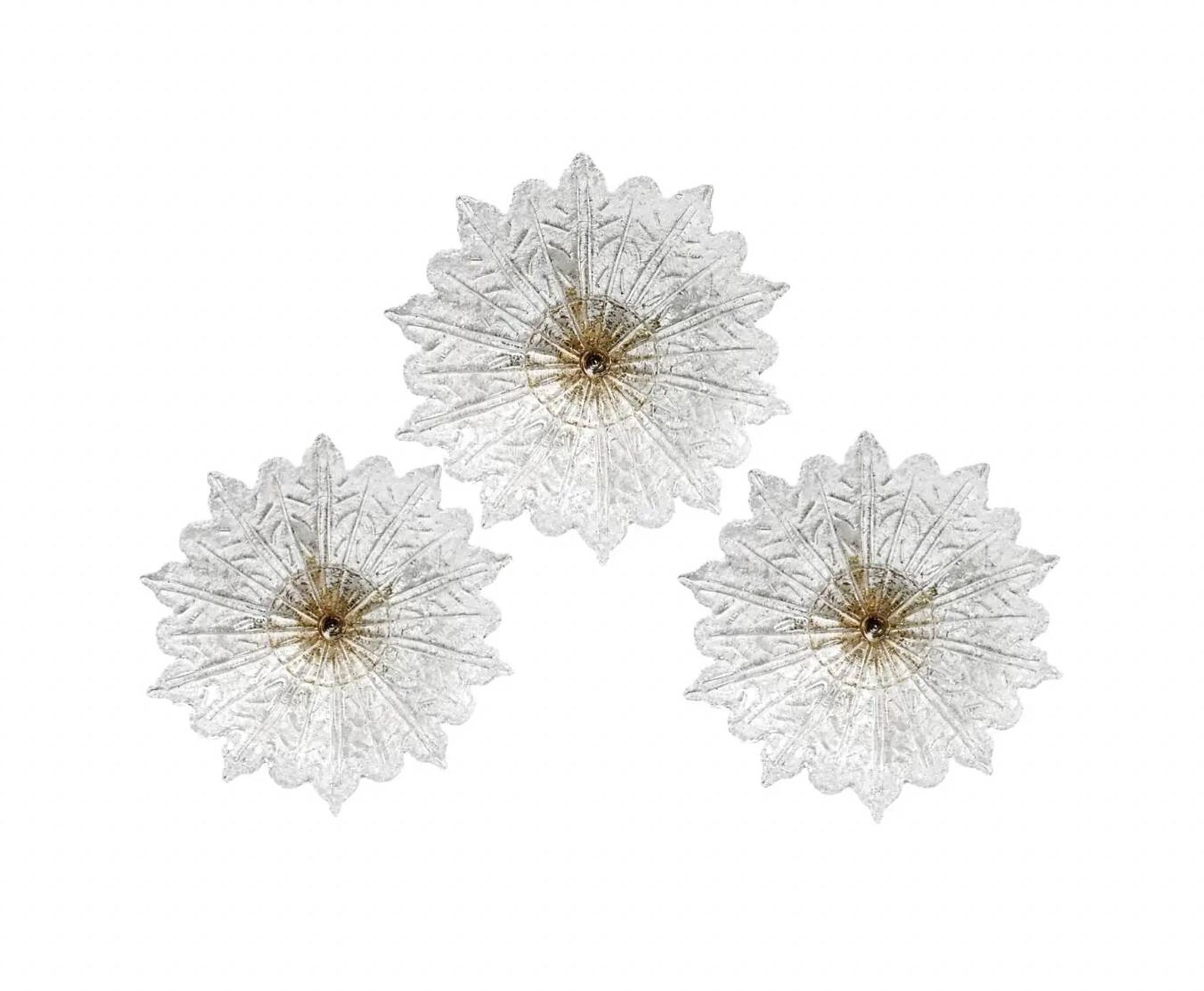 Set of 3 Amsterdam Palmetta, Italian Murano Glass Ceiling Light or Flush Mo