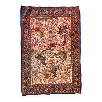 Tapis persan ispahan fait main scène chasse royale laine coton 160x110cm