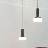 Suspended glass and chrome lamps model P105 German Mid-Century Space Age from the 1960s by Staff, set of 2.