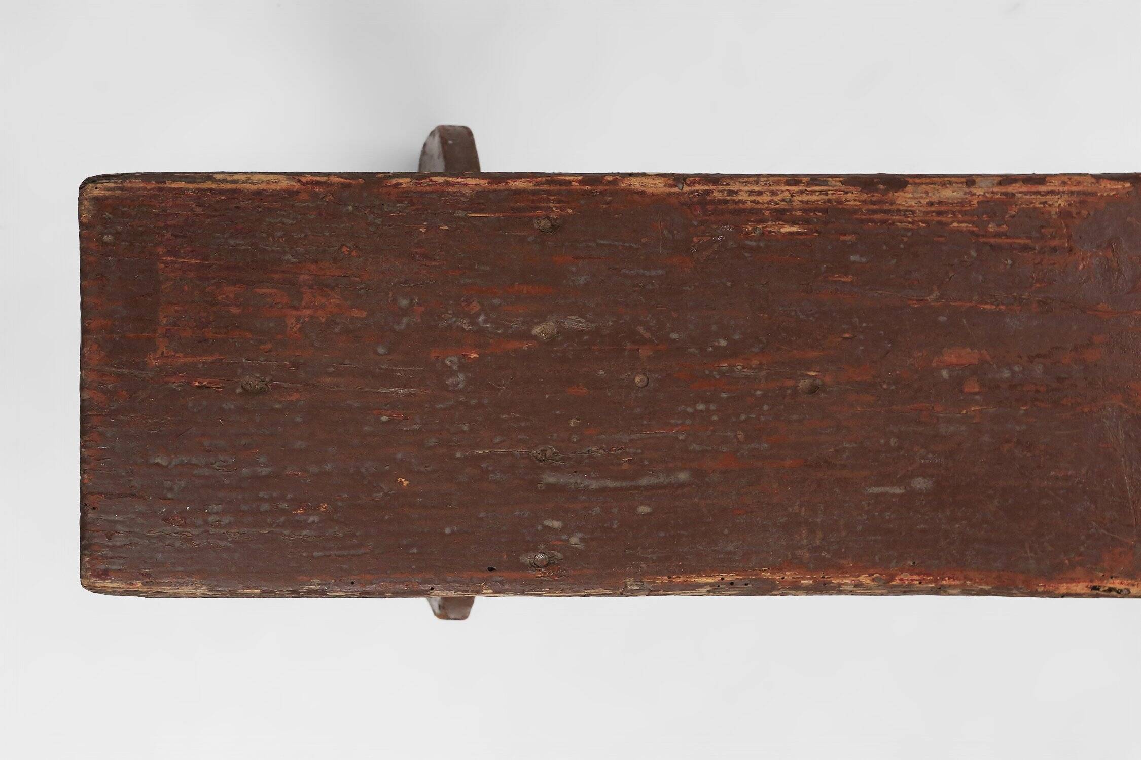 Mid-Century Rustic Bench in Brown Painted Wood, France, 1890s