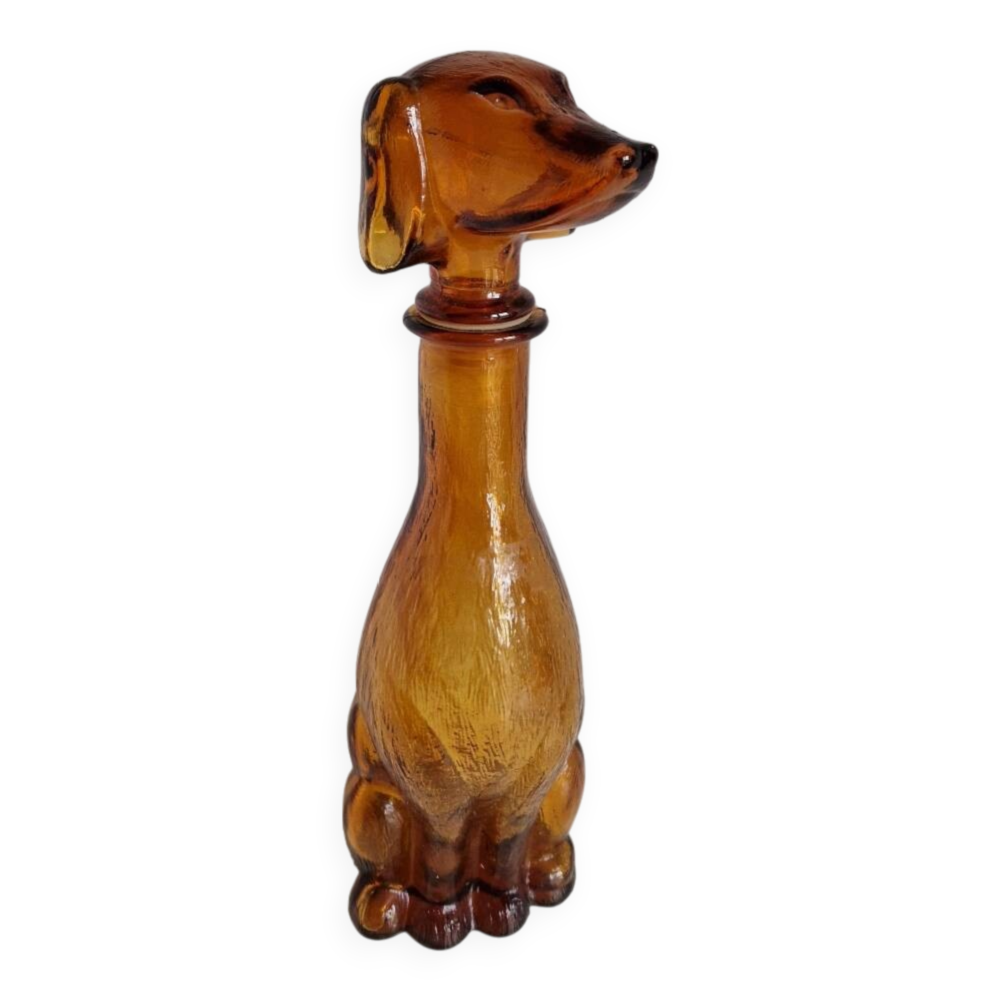 Vintage Amber Glass Dachshund Dog Shaped Bottle