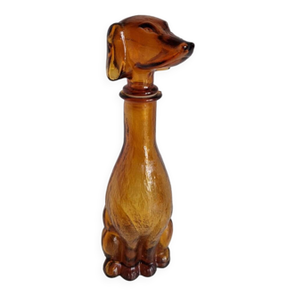 Vintage Amber Glass Dachshund Dog Shaped Bottle