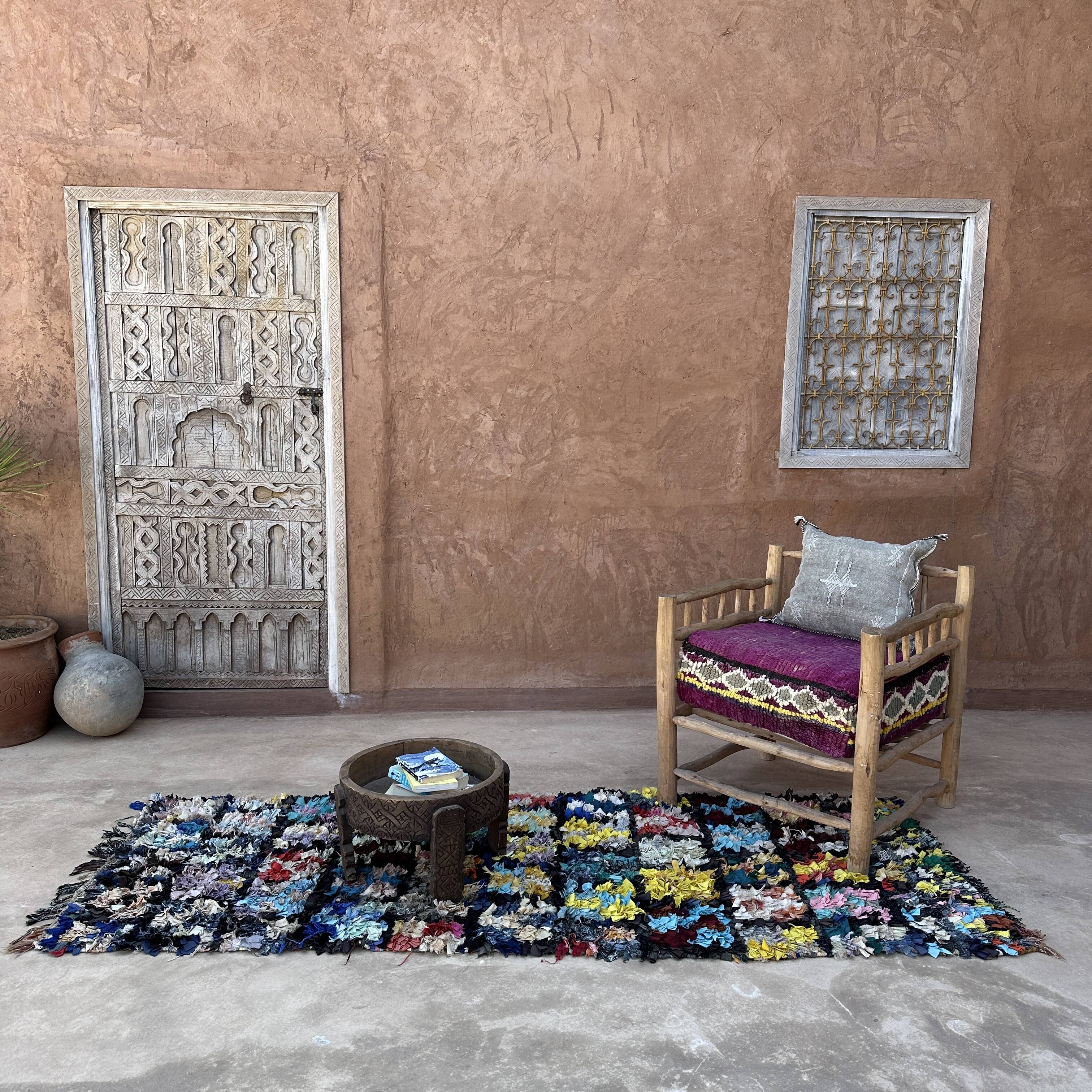 Moroccan carpet Boucherouite colored - 92 x 241 cm