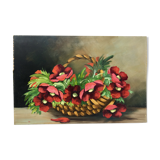 Still life painting with a basket of flowers from the 70s