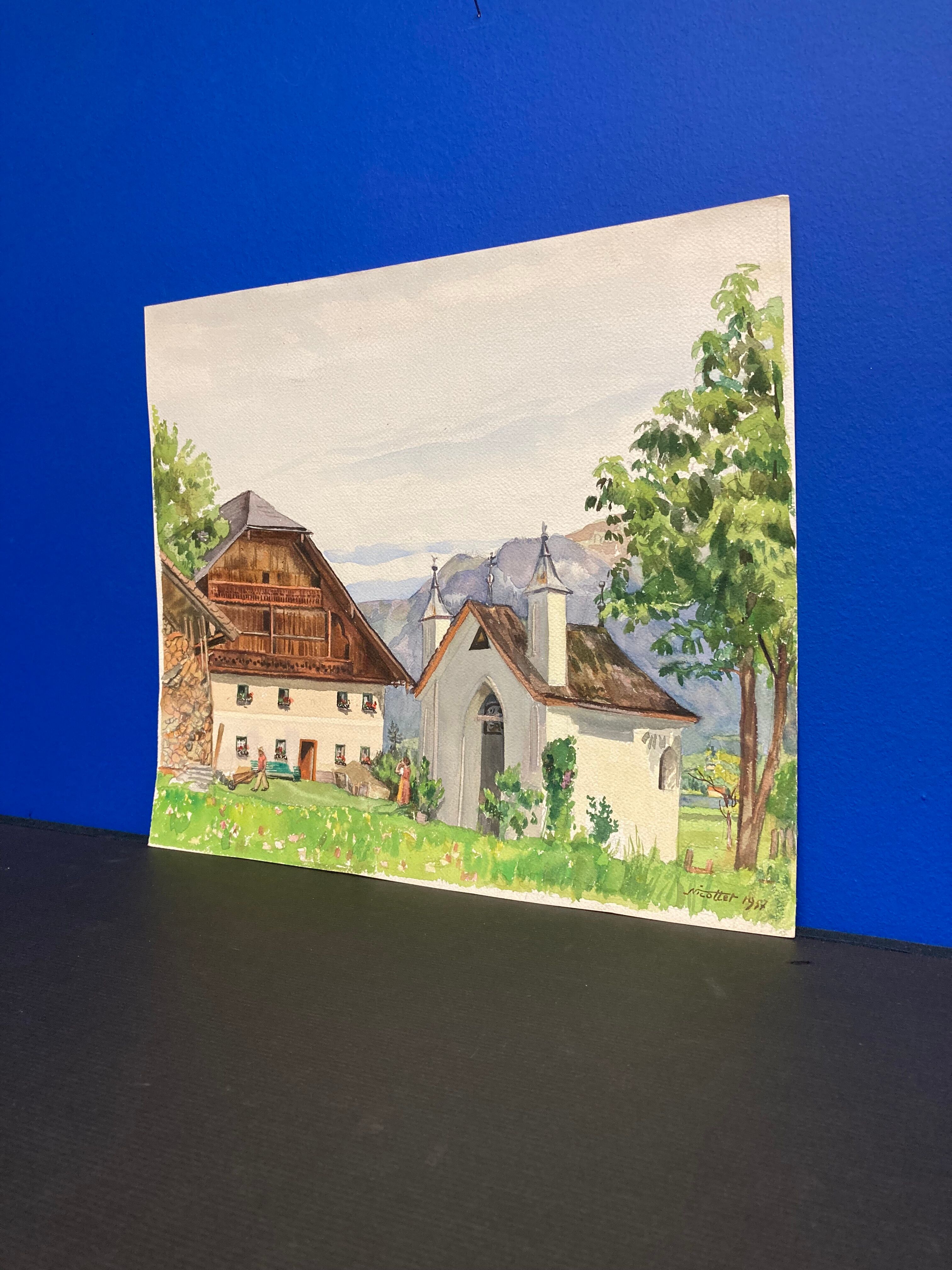 Vintage mountain watercolor