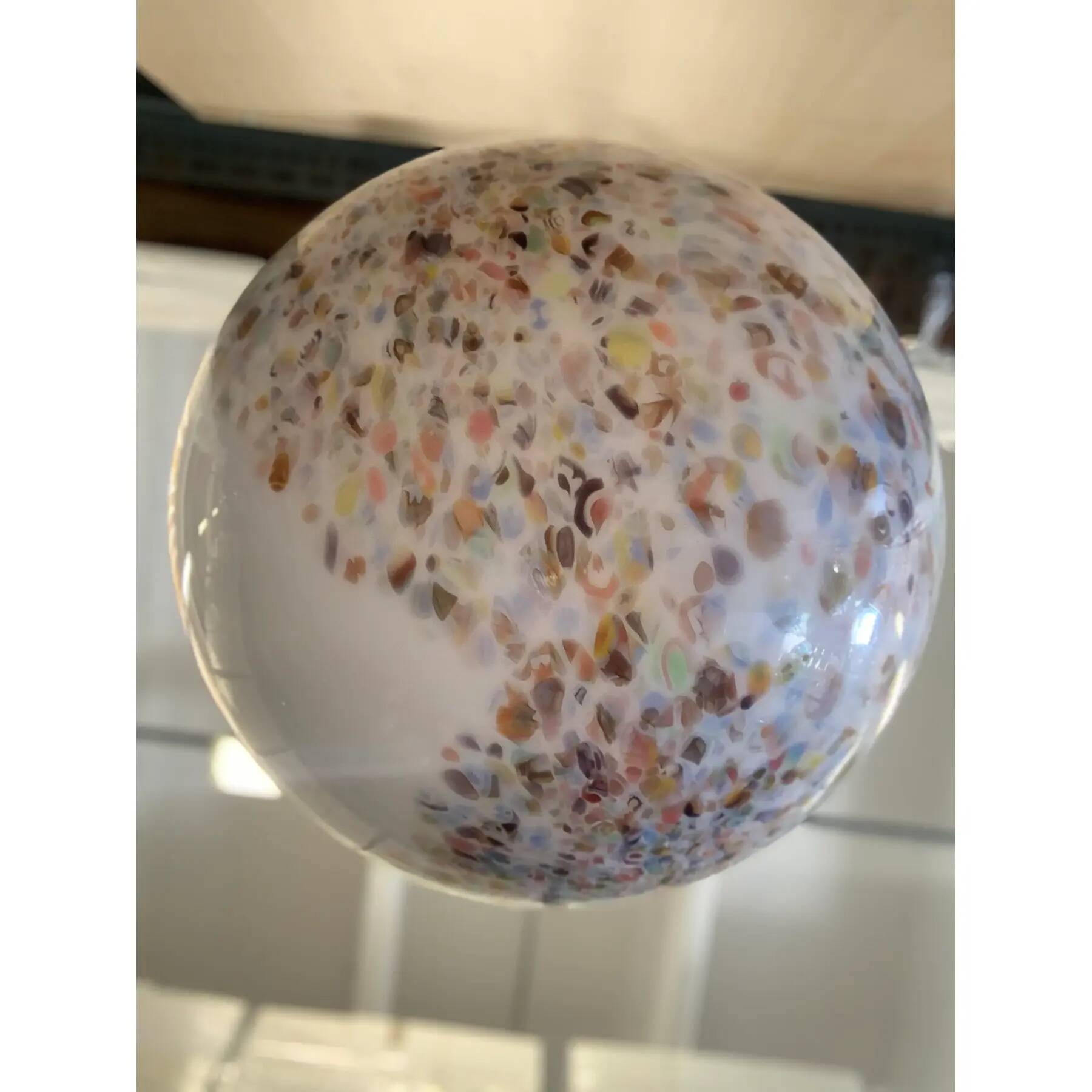 Contemporary Murano-Style Milky-White Glass Sphere with Multicoloured Murrine