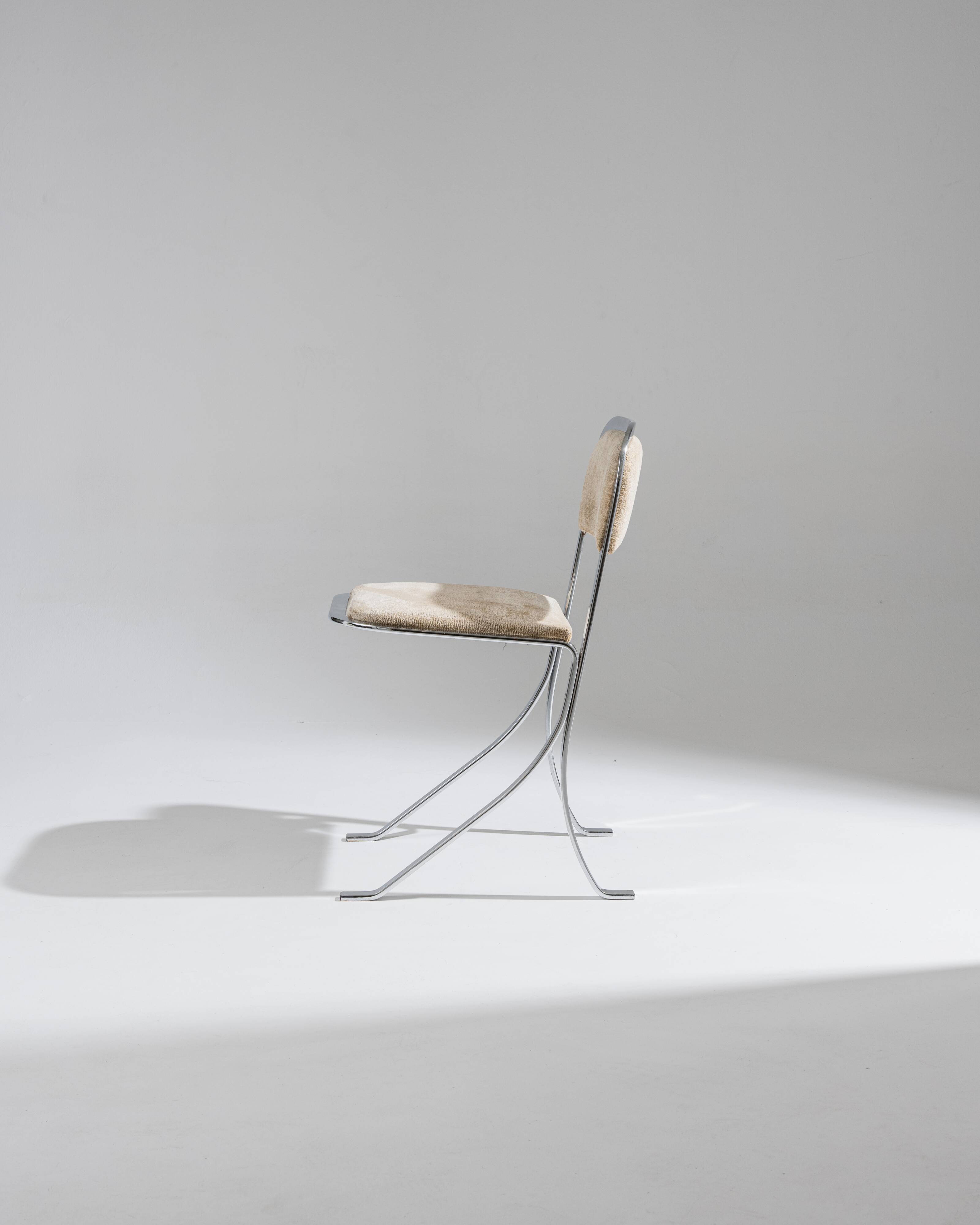 Set de 4 chaises en métal chromé et velours, 1970s