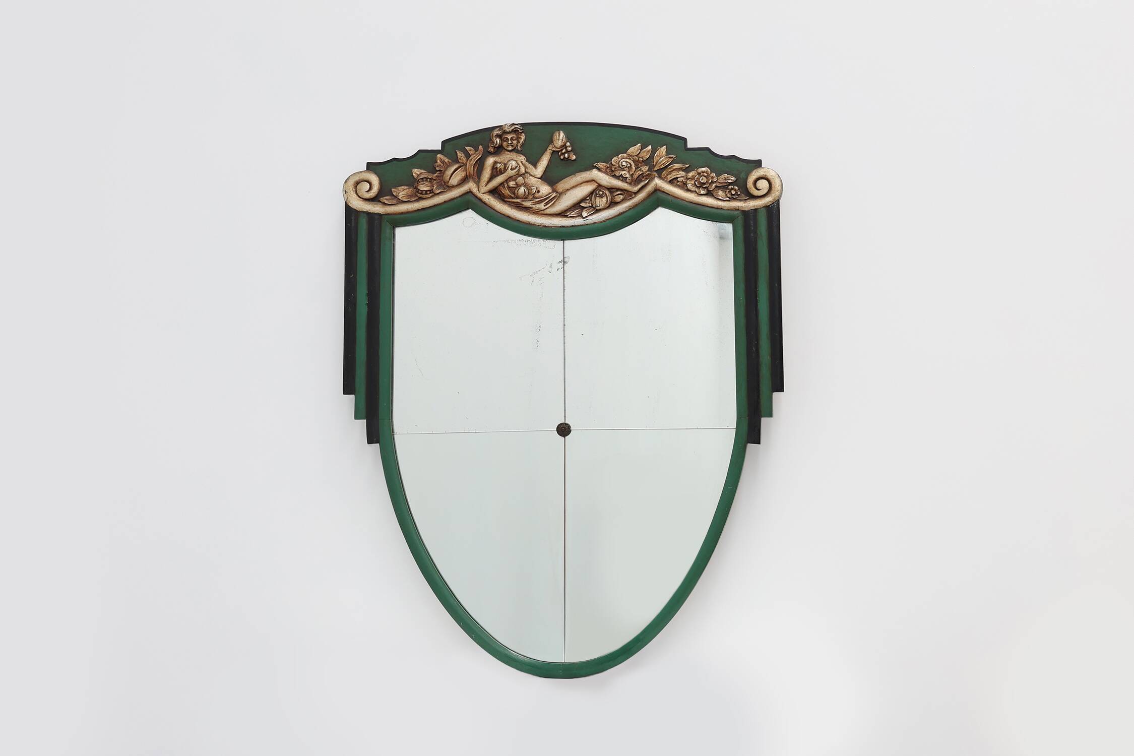 French Art Deco mirror in green carved wood, 1930s