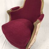Bergère in gilded wood trimmed with fuchsia silk and velvet, art deco inspired by Louis XVI