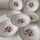 7 Salins Odile soup plates – raspberry flowers & blue border